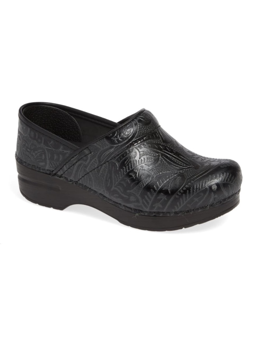 Dansko Black Embossed Leather Slip-On Clog